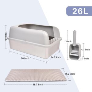 Alternative view of Henkelion 2 Pack Stainless Steel Cat Litter Box with Lid, 20" L x 14.2" W x 11.8" H, Extra Large Litter Box for Big Cats with High Sided, Anti-Urine Leakage, Easy Cleaning, Include Cat Mat and Scoop
