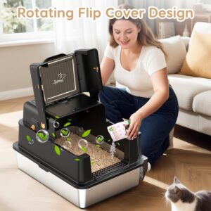 Alternative view of L8 Ultra-XXXL Stainless Steel Litter Box with Smart Odor Control System, 28"L x 20.5"W x 17.4"H Large Cat Litter Box with Lid for Big Cats, High Sided Enclosure with Scoop & Mat, Anti-Leakage-Black